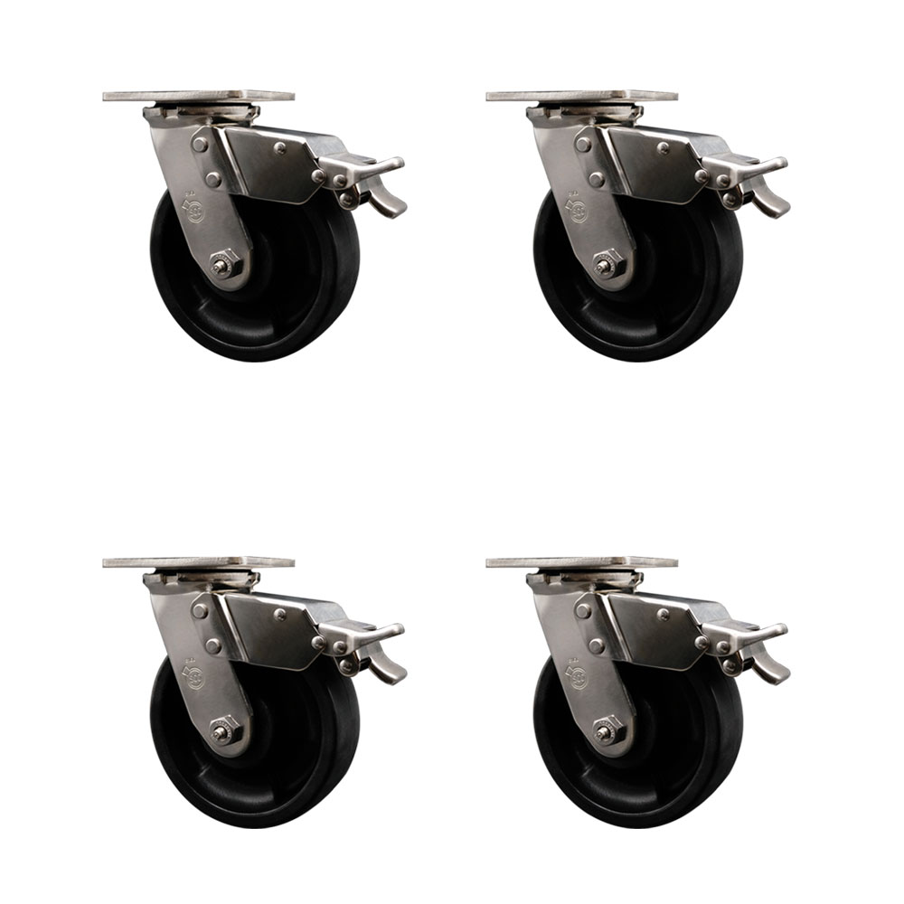 316 Stainless Steel Heavy Duty Swivel Caster Set of 4 with 6 Inch Glass Filled Nylon Wheels and Delrin Bearings - Includes 4 Swivel with Total Lock Brakes - Service Caster Brand — photo 1