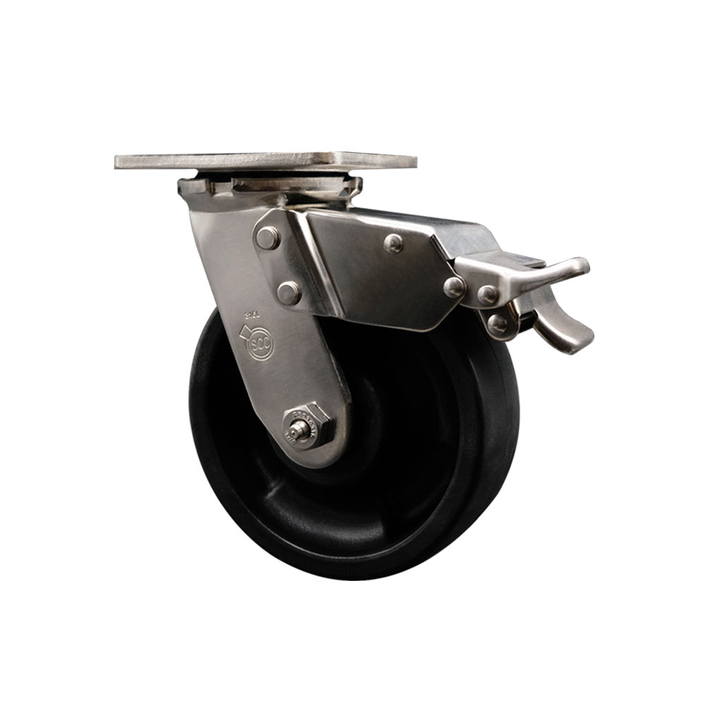 316 Stainless Steel Heavy Duty Swivel Top Plate Caster with Total Lock Brake and 6 Inch Glass Filled Nylon Wheel - 1,250 lbs. Capacity/Caster - Service Caster Brand — photo 1