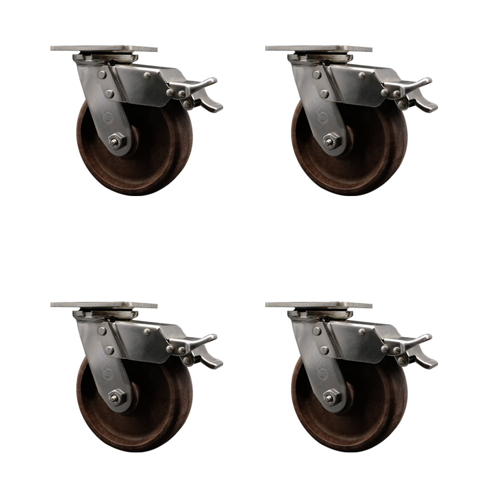316 Stainless Steel Heavy Duty Swivel Caster Set of 4 with 6 Inch High Temperature Glass Filled Nylon Wheels - Includes 4 Swivel with Total Lock Brakes-4,400 lbs. Total Capacity - Service Caster Brand — photo 1