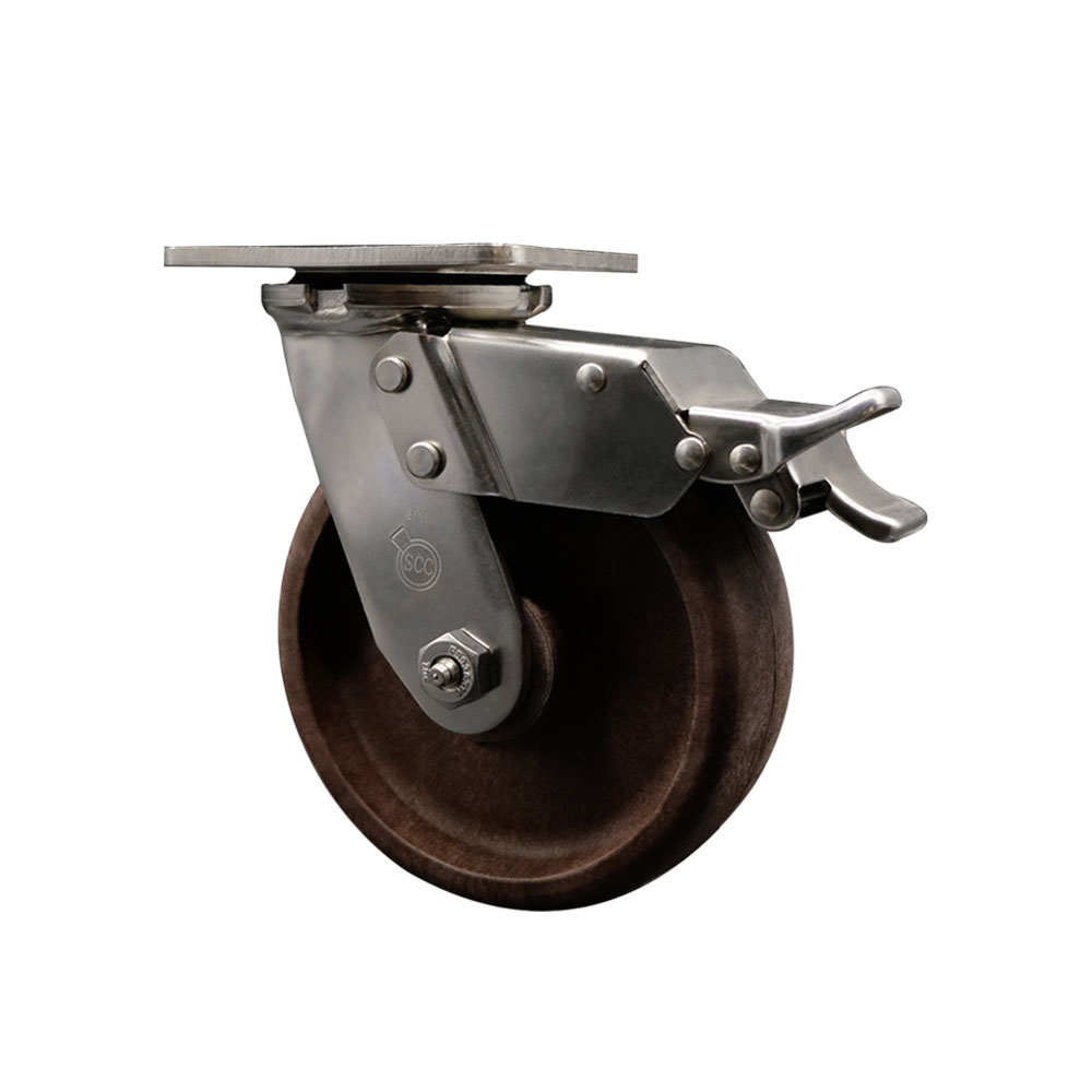 316 Stainless Steel Heavy Duty Swivel Top Plate Caster with Total Lock Brake and 6 Inch High Temperature Glass Filled Nylon Wheel - 1,100 lbs. Capacity/Caster - Service Caster Brand — photo 1