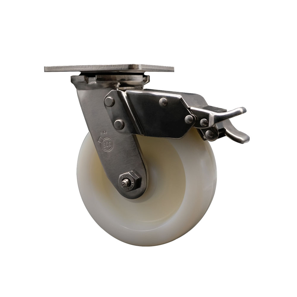 316 Stainless Steel Heavy Duty Swivel Top Plate Caster with Total Lock Brake and 6 Inch Nylon Wheel with Ball Bearings - 1,250 lbs. Capacity/Caster - Service Caster Brand — photo 1