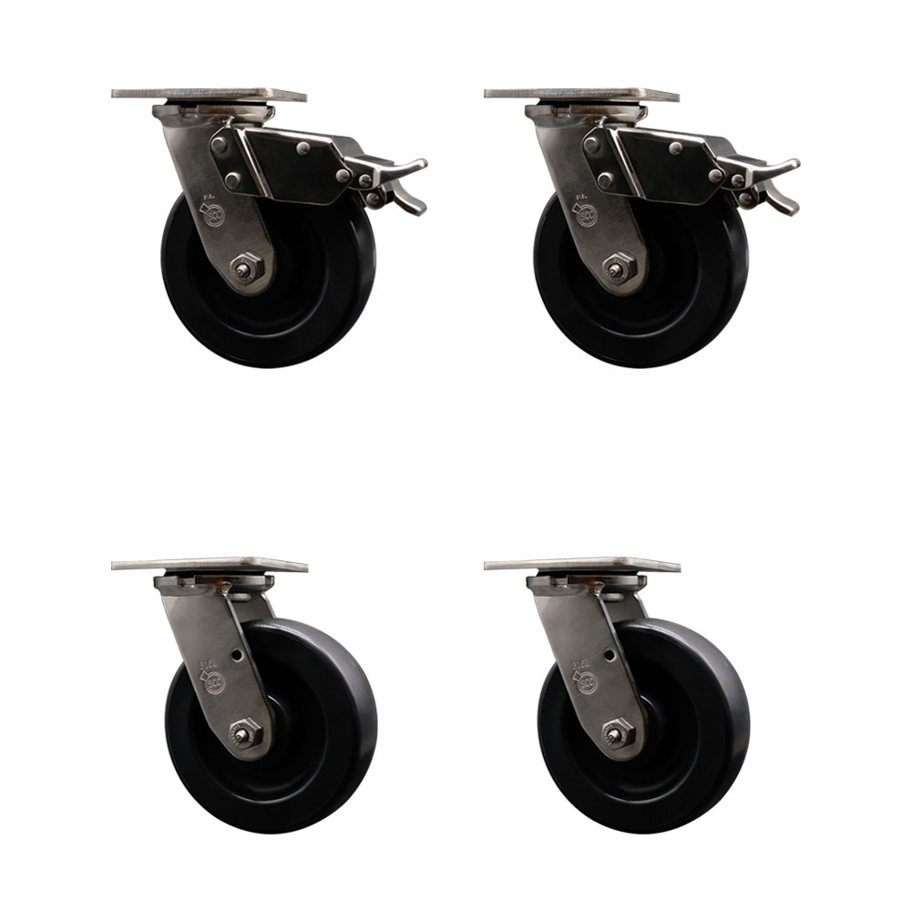 316 Stainless Steel Heavy Duty Swivel Caster Set of 4 with 6 Inch Polyolefin Wheels - Includes 4 Swivel with 2 Total Lock Brakes - 2,800 lbs. Total Capacity - Service Caster Brand — photo 1