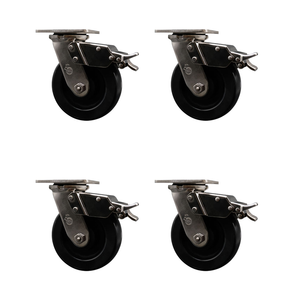 316 Stainless Steel Heavy Duty Swivel Caster Set of 4 with 6 Inch Polyolefin Wheels and Delrin Bearings - Includes 4 Swivel with Total Lock Brakes - Service Caster Brand — photo 1