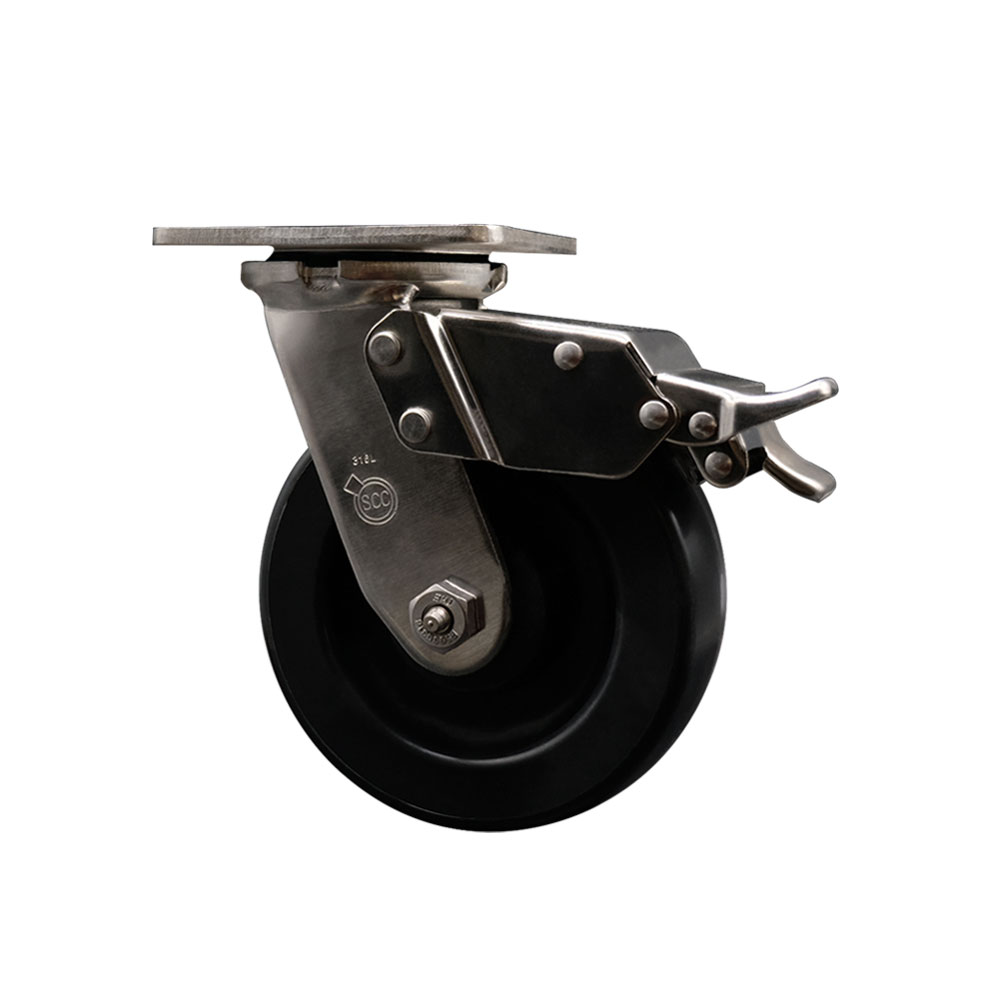 316 Stainless Steel Heavy Duty Swivel Top Plate Caster with Total Lock Brake and 6 Inch Polyolefin Wheel - 700 lbs. Capacity/Caster - Service Caster Brand — photo 1