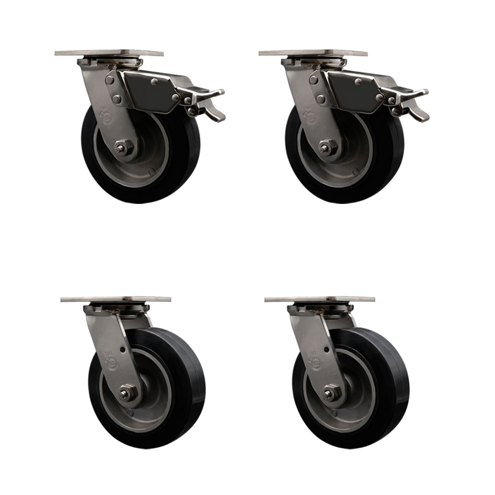 316 Stainless Steel Heavy Duty Swivel Caster Set of 4 with 6 Inch Rubber on Aluminum Wheels - Includes 4 Swivel with 2 Total Lock Brakes - 2,200 lbs. Total Capacity - Service Caster Brand — photo 1