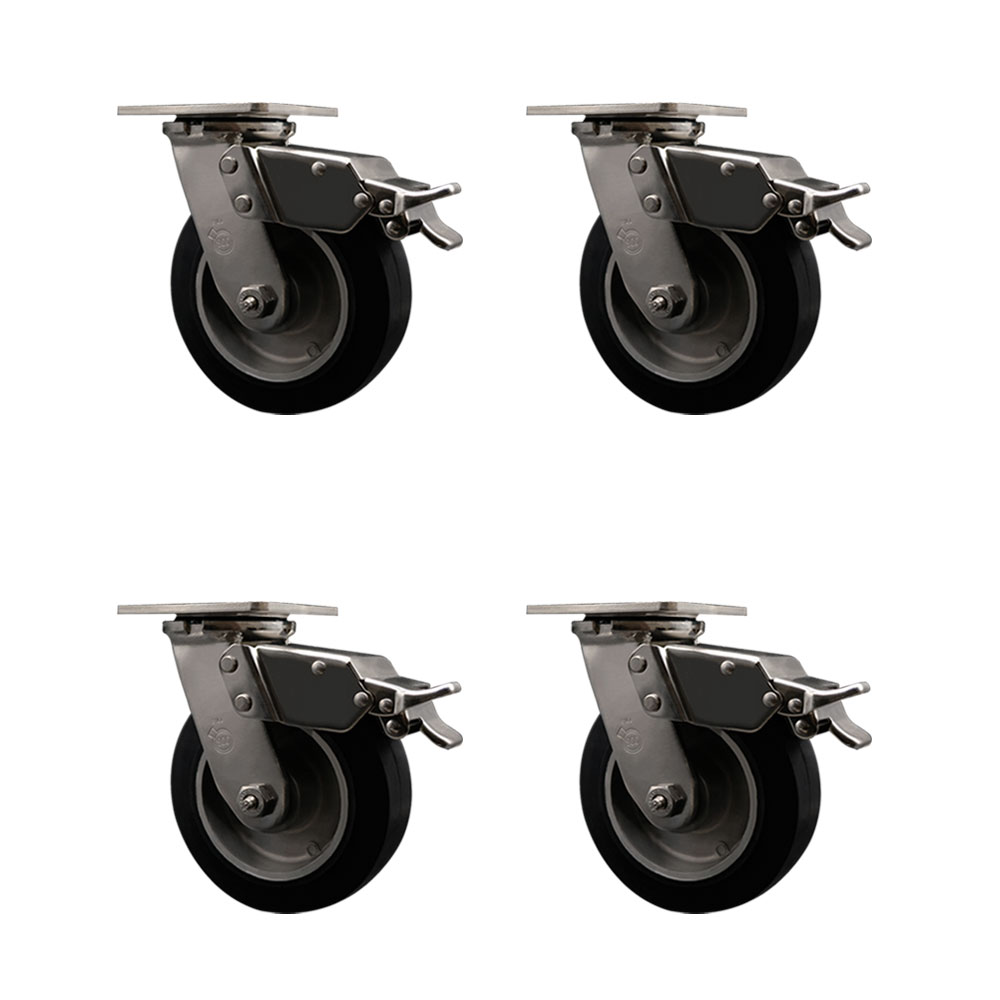 316 Stainless Steel Heavy Duty Swivel Caster Set of 4 with 6 Inch Rubber on Aluminum Wheels - Includes 4 Swivel with Total Lock Brakes - 2,200 lbs. Total Capacity - Service Caster Brand — photo 1
