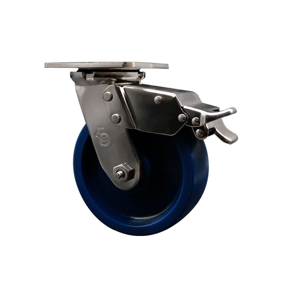 316 Stainless Steel Heavy Duty Swivel Top Plate Caster with Total Lock Brake and 6 Inch Solid Polyurethane Wheel with Ball Bearings - 1,200 lbs. Capacity/Caster - Service Caster Brand — photo 1