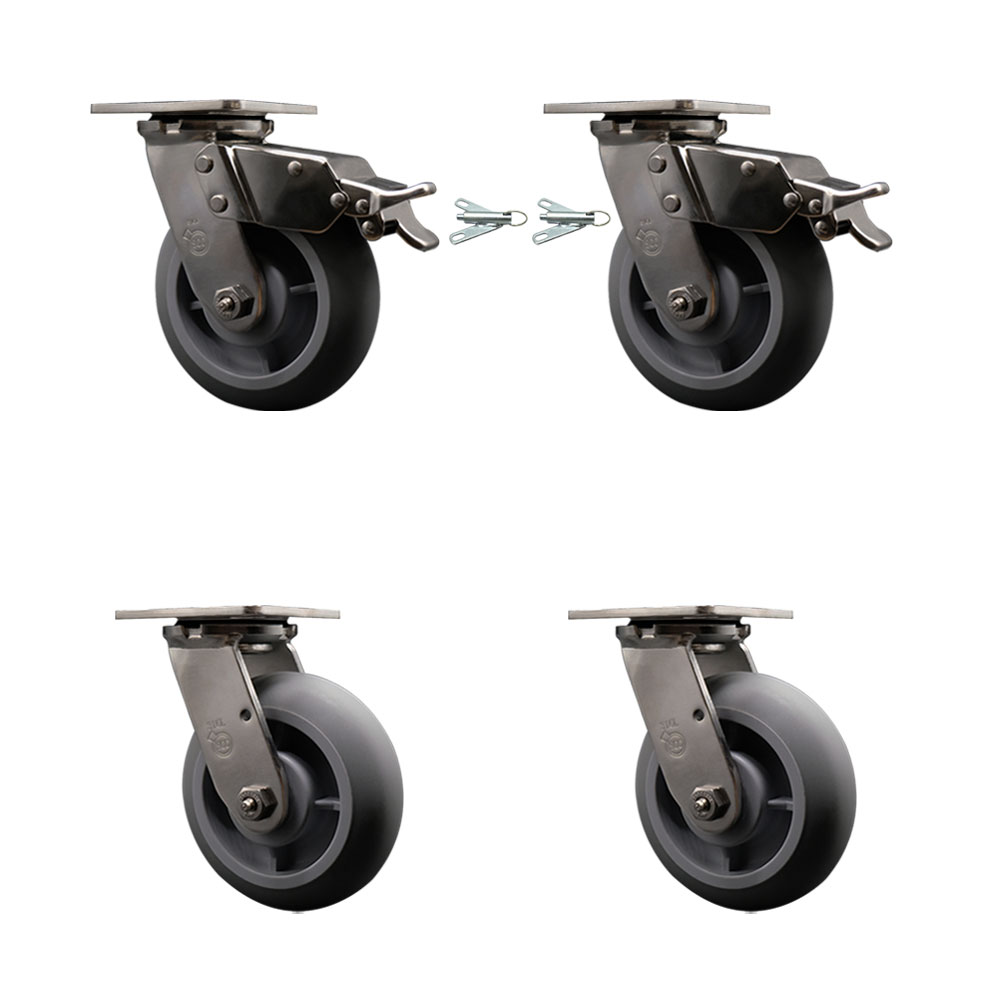 316 Stainless Heavy Duty Swivel Caster Set with 6 Inch Thermoplastic Rubber Donut Tread Wheels - Includes 2 Swivel with Total Lock Brakes and 2 Swivel with Swivel Locks - Service Caster Brand — photo 1