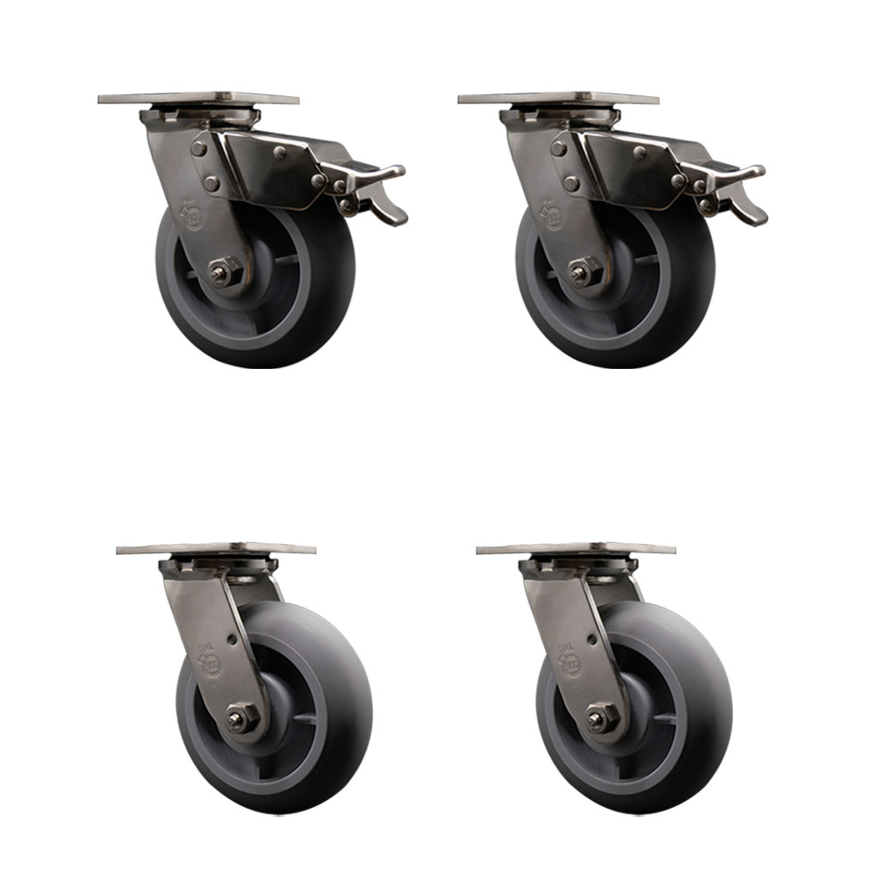 316 Stainless Steel Heavy Duty Swivel Caster Set of 4 with 6 Inch Thermoplastic Rubber Donut Tread Wheels and Delrin Bearings - Includes 4 Swivel with 2 Total Lock Brakes - Service Caster Brand — photo 1