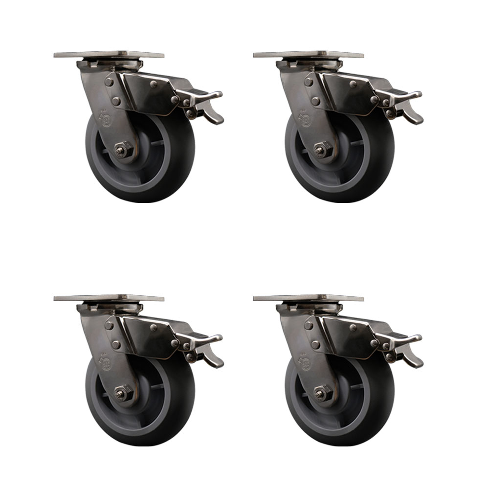 316 Stainless Steel Heavy Duty Swivel Caster Set of 4 with 6 Inch Thermoplastic Rubber Donut Tread Wheels - Includes 4 Swivel with Total Lock Brakes - 2,000 lbs. Total Capacity - Service Caster Brand — photo 1