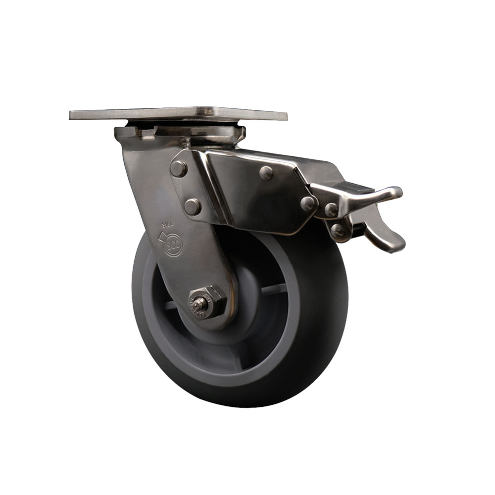 316 Stainless Steel Heavy Duty Swivel Top Plate Caster with Total Lock Brake and 6 Inch Thermoplastic Rubber Donut Tread Wheel with Delrin Bearings - 500 lbs. Capacity/Caster - Service Caster Brand — photo 1