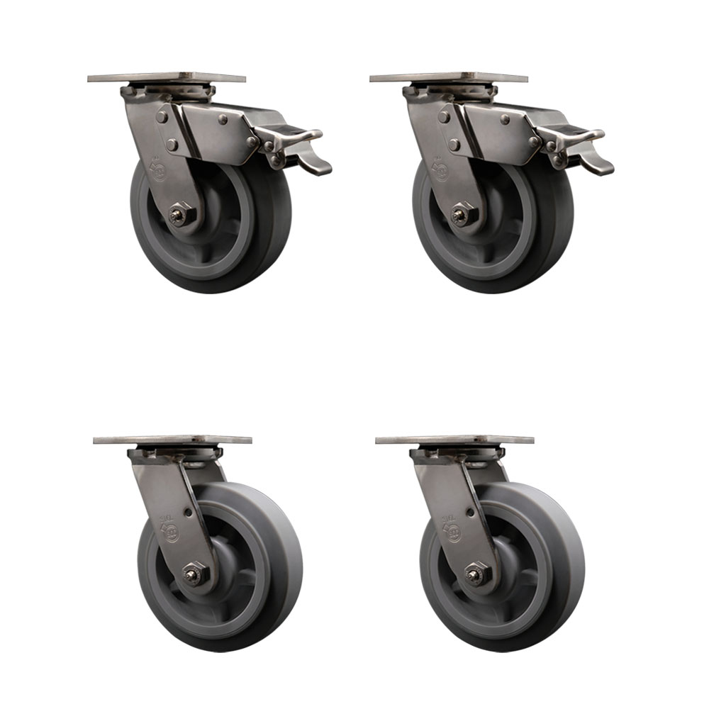 316 Stainless Steel Heavy Duty Swivel Caster Set of 4 with 6 Inch Thermoplastic Rubber Flat Tread Wheels and Ball Bearings - Includes 4 Swivel with 2 Total Lock Brakes - Service Caster Brand — photo 1