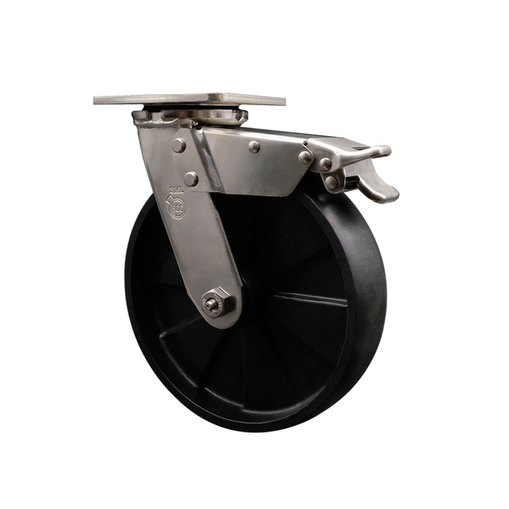 316 Stainless Steel Heavy Duty Swivel Top Plate Caster with Total Lock Brake and 8 Inch Glass Filled Nylon Wheel with Delrin Bearings - 1,250 lbs. Capacity/Caster - Service Caster Brand — photo 1