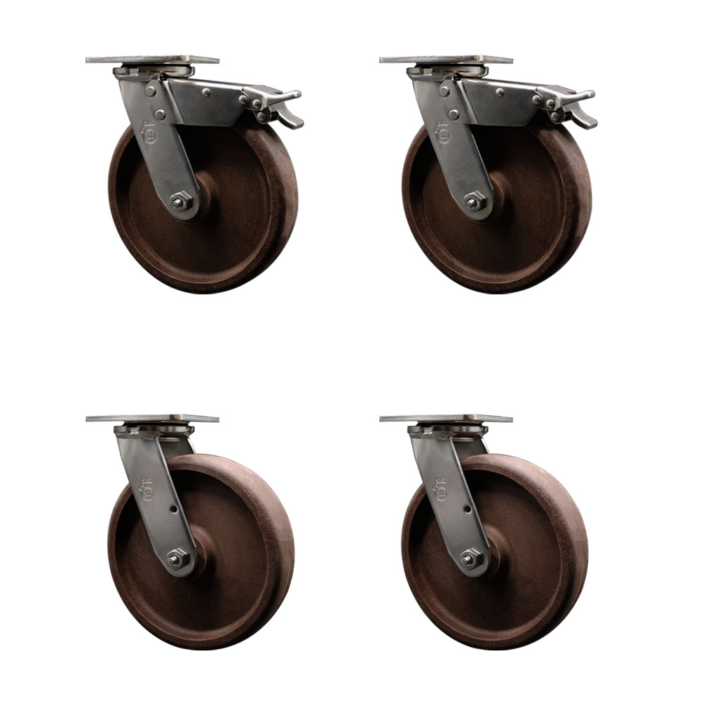 316 Stainless Steel Heavy Duty Swivel Caster Set of 4 with 8 Inch High Temp Glass Filled Nylon Wheels - Includes 4 Swivel with 2 Total Lock Brakes - 4,800 lbs. Total Capacity - Service Caster Brand — photo 1