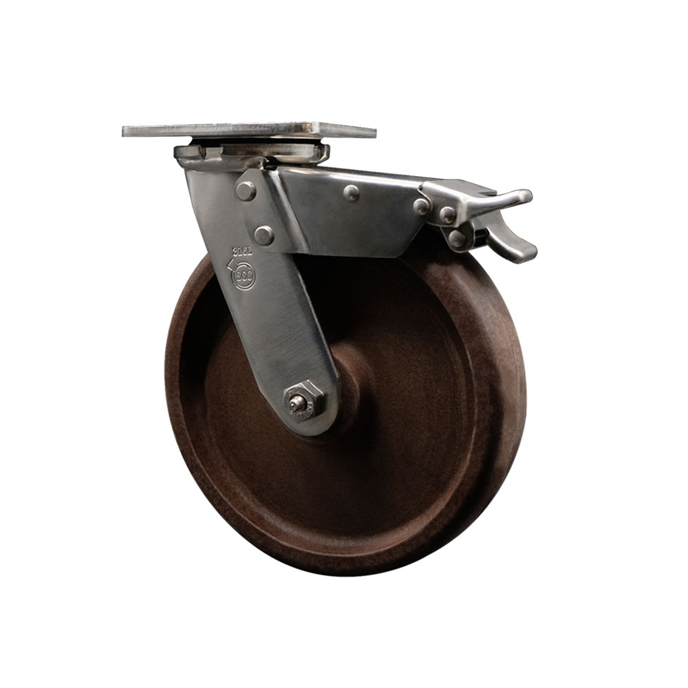 316 Stainless Steel Heavy Duty Swivel Top Plate Caster with Total Lock Brake and 8 Inch High Temperature Glass Filled Nylon Wheel - 1,200 lbs. Capacity/Caster - Service Caster Brand — photo 1