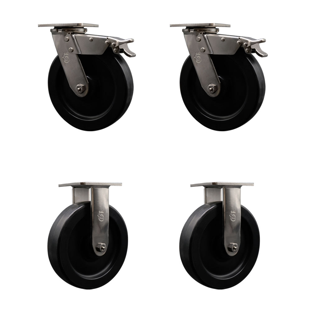316 Stainless Steel Heavy Duty Swivel Caster Set of 4 with 8 Inch Polyolefin Wheels and Delrin Bearings - Includes 2 Swivel with Total Lock Brakes and 2 Rigid - Service Caster Brand — photo 1