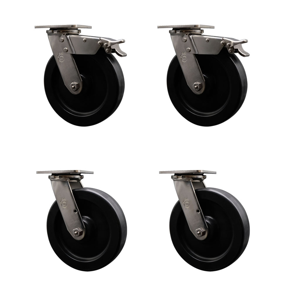 316 Stainless Steel Heavy Duty Swivel Caster Set of 4 with 8 Inch Polyolefin Wheels and Delrin Bearings - Includes 4 Swivel with 2 Total Lock Brakes - Service Caster Brand — photo 1
