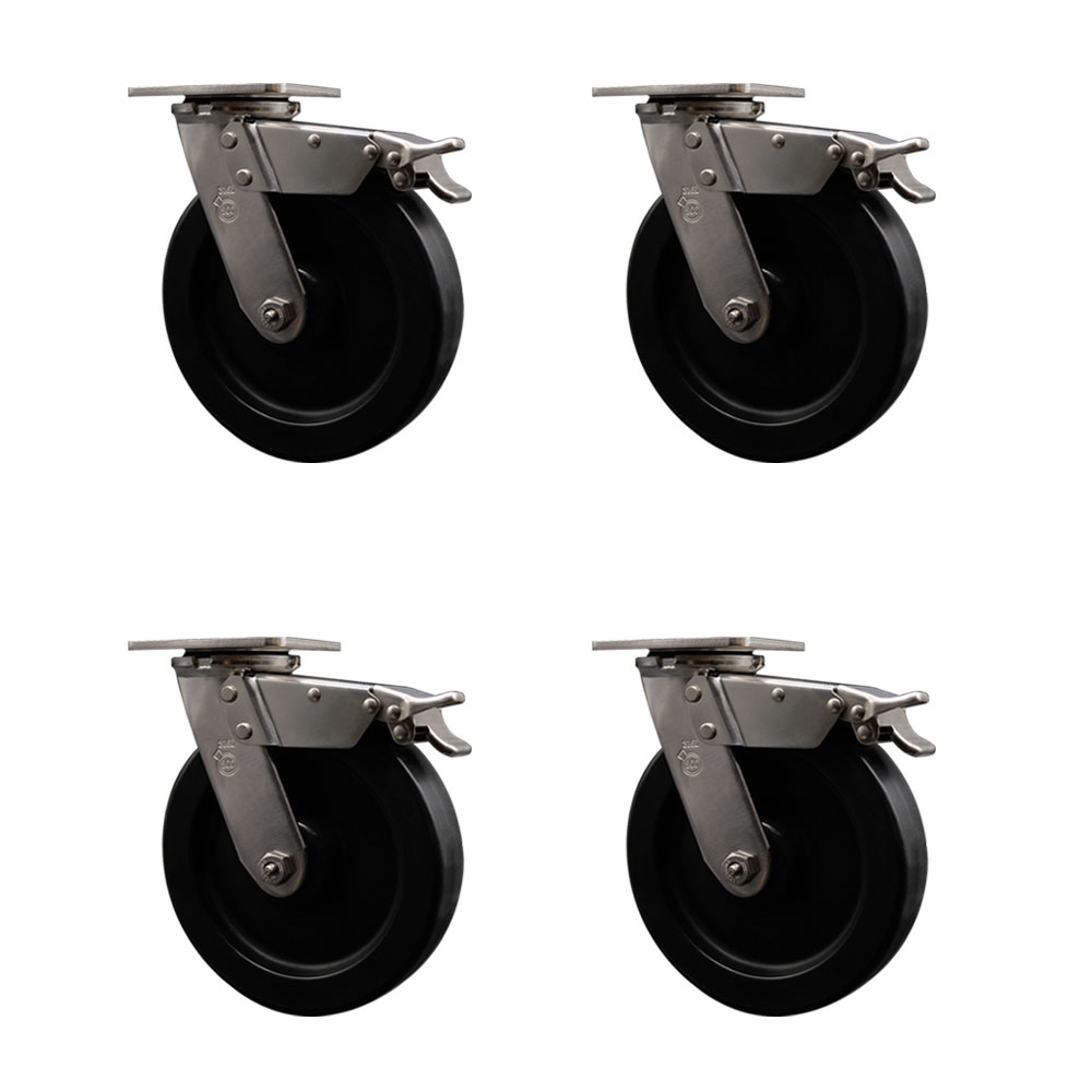 316 Stainless Steel Heavy Duty Swivel Caster Set of 4 with 8 Inch Polyolefin Wheels and Ball Bearings - Includes 4 Swivel with Total Lock Brakes - Service Caster Brand — photo 1