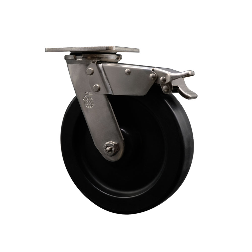 316 Stainless Steel Heavy Duty Swivel Top Plate Caster with Total Lock Brake and 8 Inch Polyolefin Wheel with Delrin Bearings - 900 lbs. Capacity/Caster - Service Caster Brand — photo 1