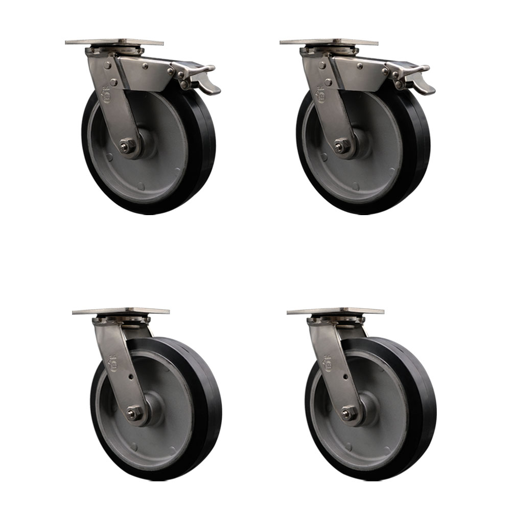 316 Stainless Steel Heavy Duty Swivel Caster Set of 4 with 8 Inch Rubber on Aluminum Wheels and Ball Bearings - Includes 4 Swivel with 2 Total Lock Brakes - Service Caster Brand — photo 1