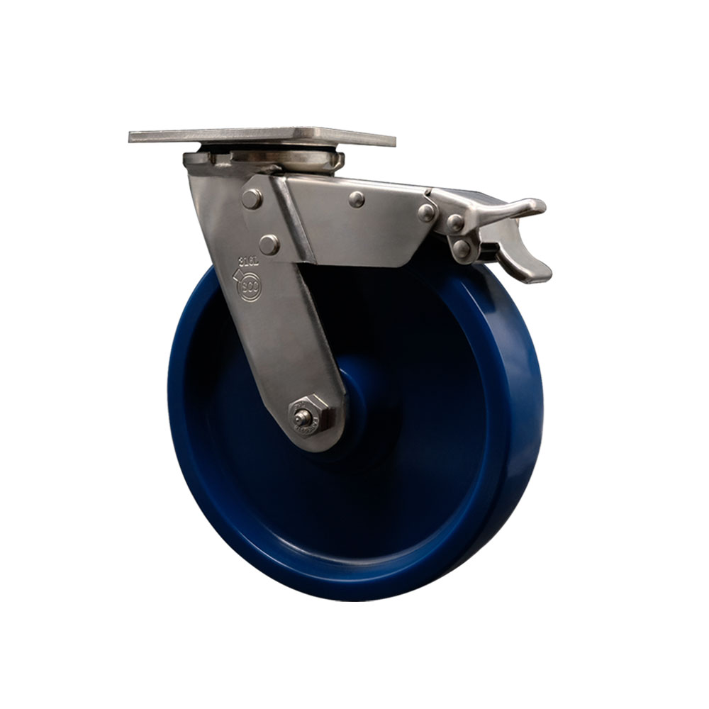 316 Stainless Steel Heavy Duty Swivel Top Plate Caster with Total Lock Brake and 8 Inch Solid Polyurethane Wheel with Ball Bearings - 1,200 lbs. Capacity/Caster - Service Caster Brand — photo 1