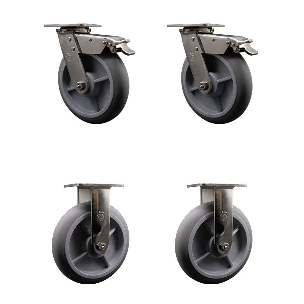 316 Stainless Steel Heavy Duty Swivel Caster Set of 4 with 8 Inch Thermoplastic Rubber Donut Tread Wheels - Includes 2 Swivel with Total Lock Brakes and 2 Rigid - Service Caster Brand — photo 1