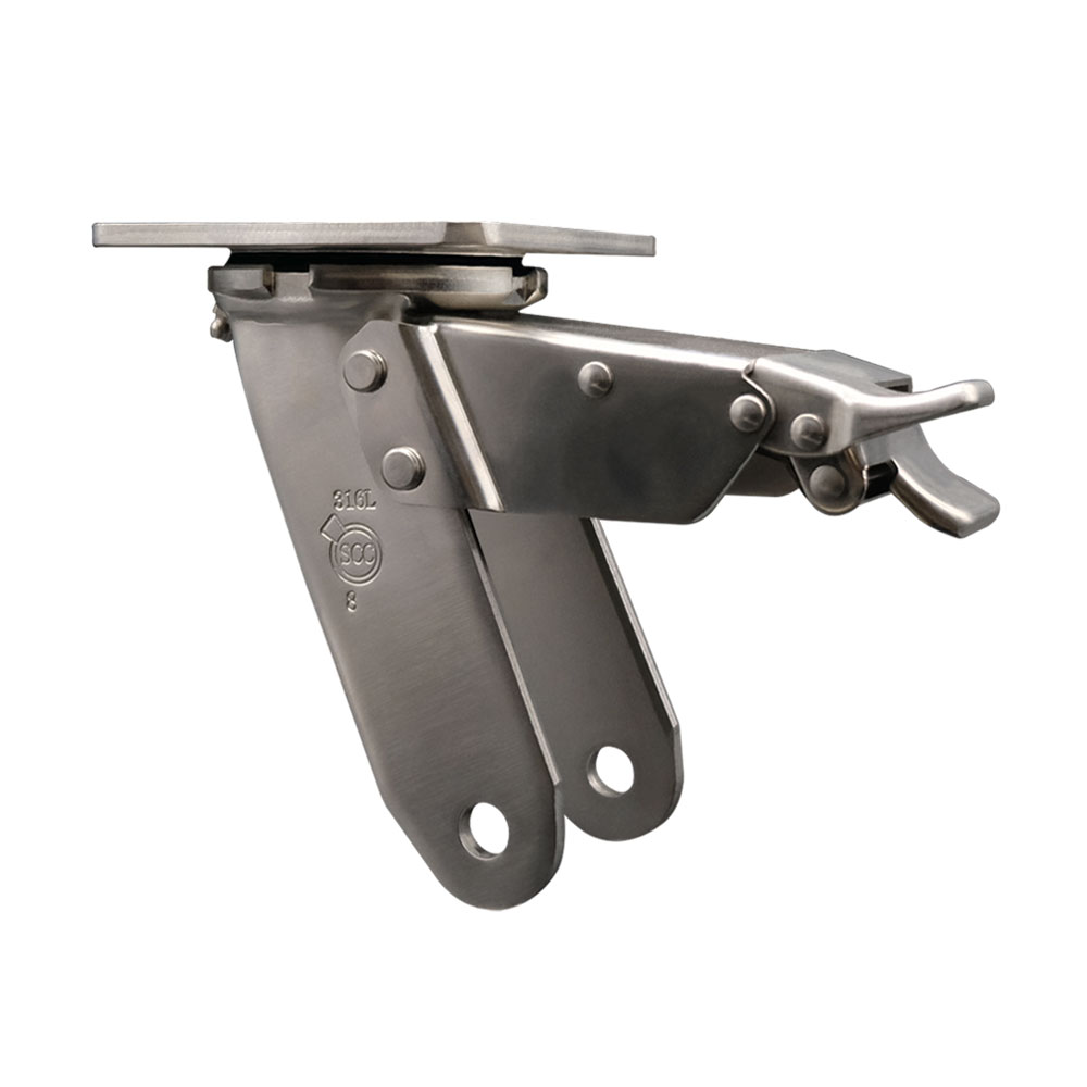 8 Inch 316 Stainless Steel Swivel Caster Fork Yoke Rig Frame with Total Lock Brake for Caster Wheels - 1,250 lbs. Max Capacity - 4" x 4-1/2" Overall Top Plate - Service Caster Brand — photo 1
