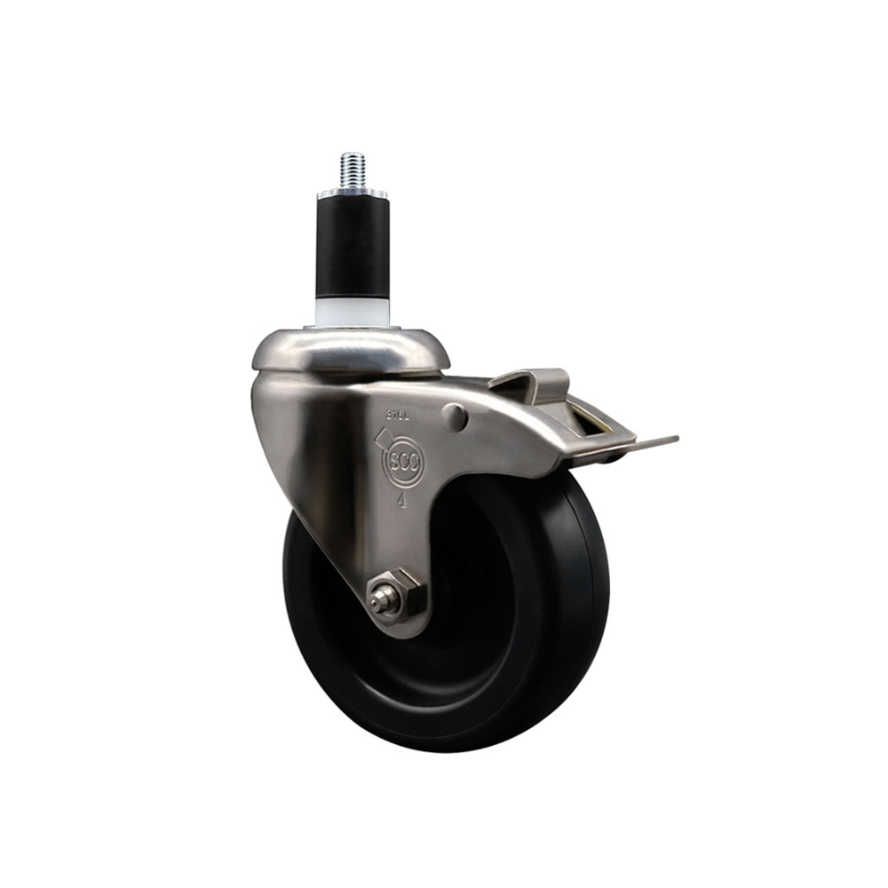Polyolefin Swivel Stem Caster Wheel with 4 Inch Black Wheel and Total Lock Brake - 1-1/2" Expanding Stem - 316 Stainless Steel Caster - 350 lbs. Capacity Per Caster - Service Caster Brand — photo 1