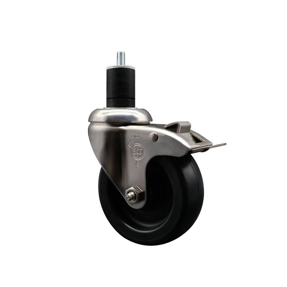 Polyolefin Swivel Stem Caster Wheel with 4 Inch Black Wheel and Total Lock Brake - 1-3/4" Expanding Stem - 316 Stainless Steel Caster - 350 lbs. Capacity Per Caster - Service Caster Brand — photo 1