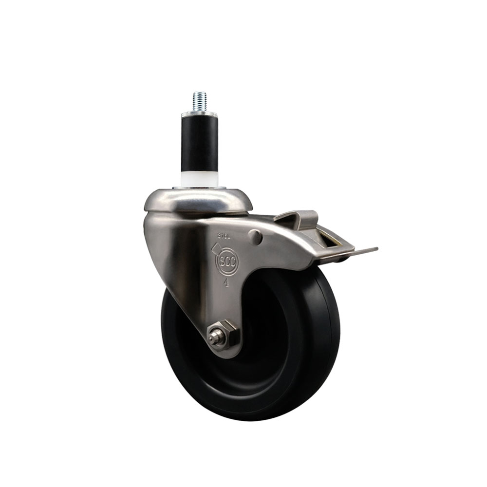 Polyolefin Swivel Stem Caster Wheel with 4 Inch Black Wheel and Total Lock Brake - 1-3/8" Expanding Stem - 316 Stainless Steel Caster - 350 lbs. Capacity Per Caster - Service Caster Brand — photo 1