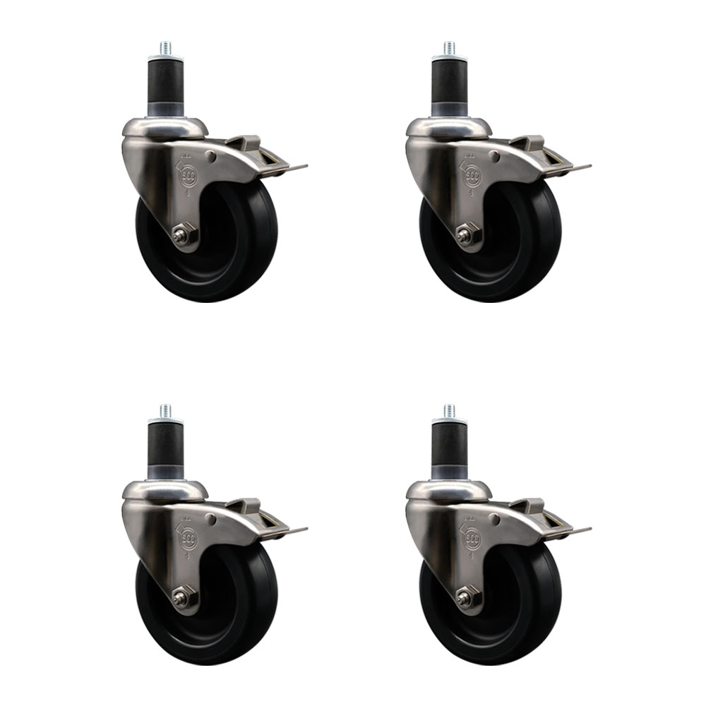 Polyolefin Swivel Stem Caster Wheels Set of 4 with 4 Inch Black Wheels - 1-5/8" Expanding Stems - 316 Stainless Steel Casters - Includes 4 Swivel Casters with Total Lock Brakes - Service Caster Brand — photo 1