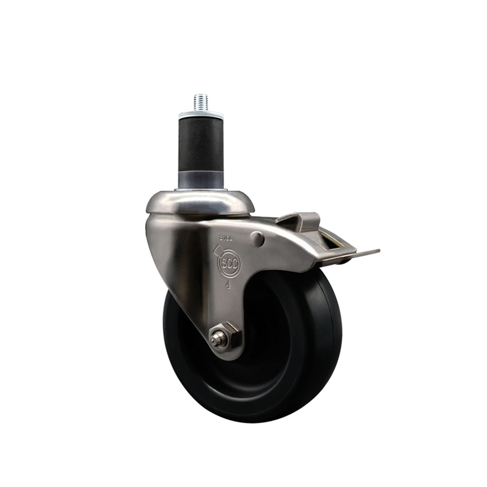Polyolefin Swivel Stem Caster Wheel with 4 Inch Black Wheel and Total Lock Brake - 1-5/8" Expanding Stem - 316 Stainless Steel Caster - 350 lbs. Capacity Per Caster - Service Caster Brand — photo 1