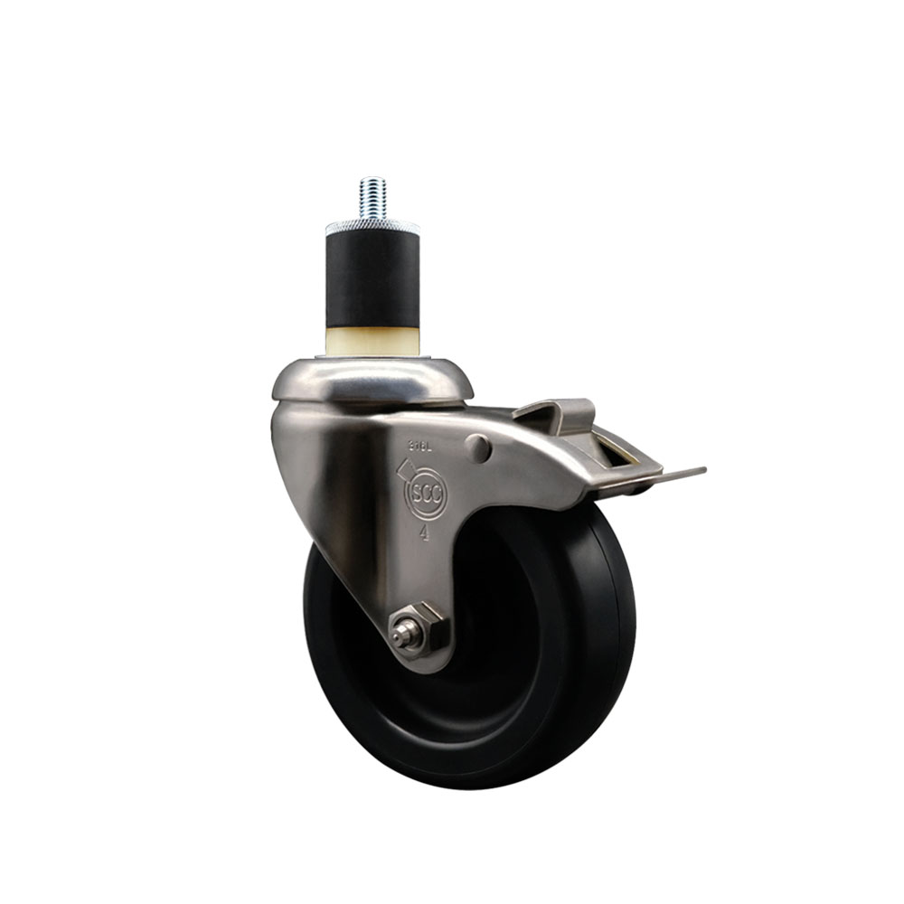 Polyolefin Swivel Stem Caster Wheel with 4 Inch Black Wheel and Total Lock Brake - 1-7/8" Expanding Stem - 316 Stainless Steel Caster - 350 lbs. Capacity Per Caster - Service Caster Brand — photo 1