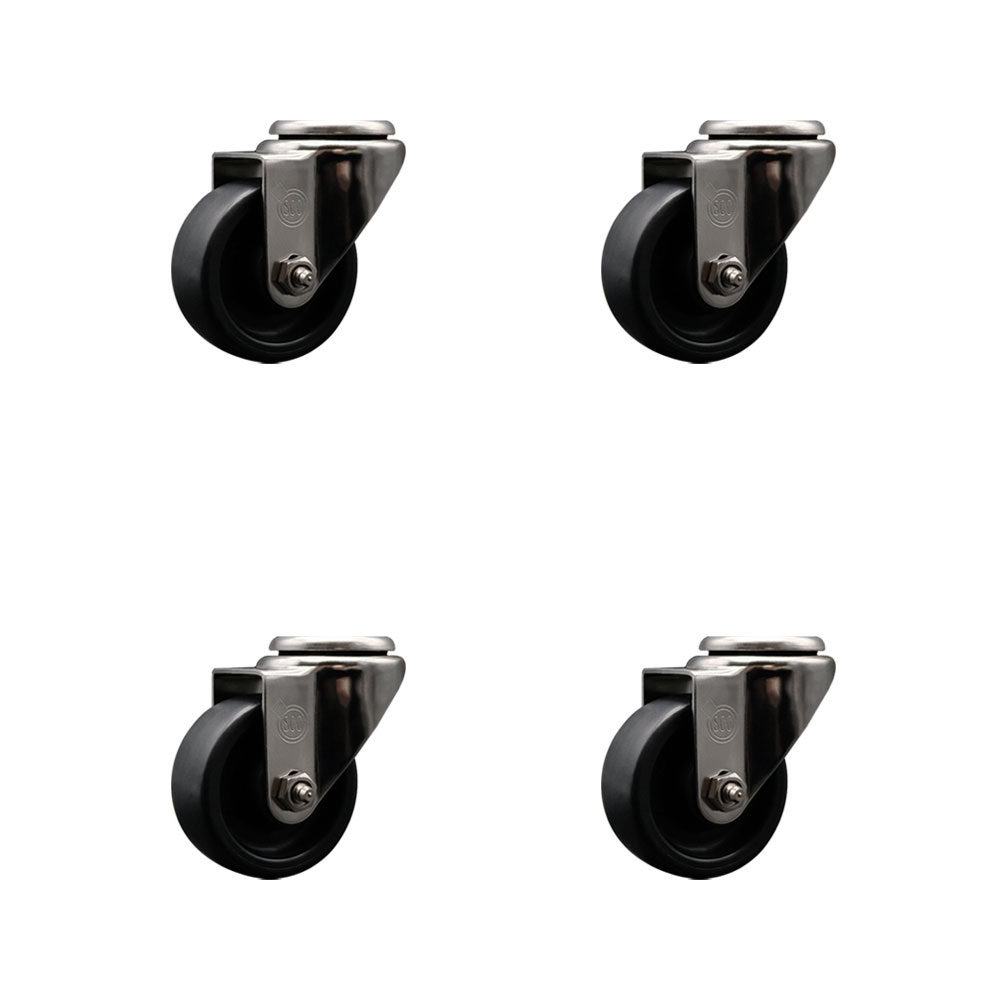 Stainless Steel Polyolefin Swivel Bolt Hole Caster Wheels Set of 4 with 3 Inch Black Wheels - Includes 4 Swivel - 1200 lbs. Total Capacity - Service Caster Brand — photo 1