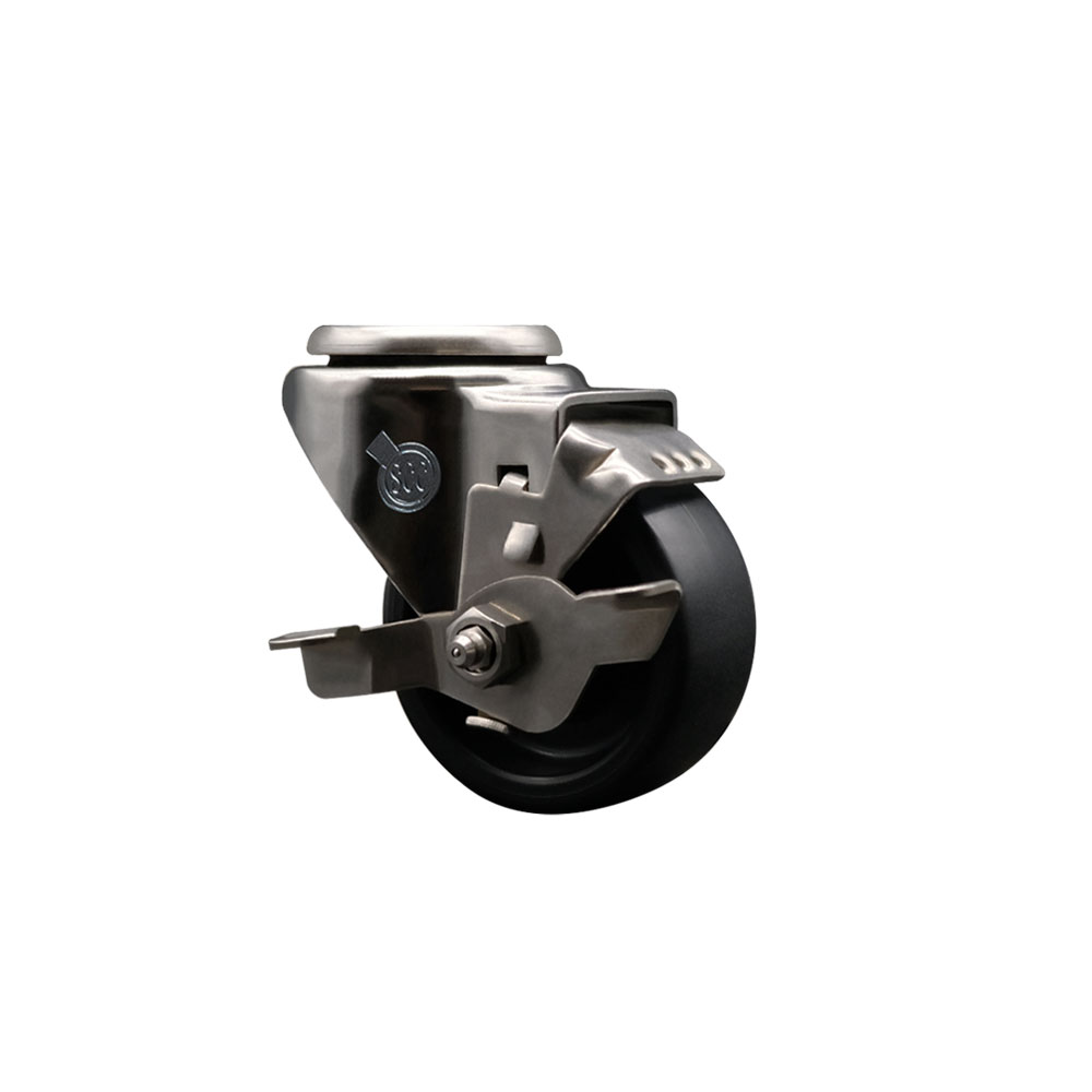 Stainless Steel Polyolefin Swivel Bolt Hole Caster Wheel with 3 Inch Black Wheel and Top Lock Brake - 300 lbs. Capacity/Caster - Service Caster Brand — photo 1