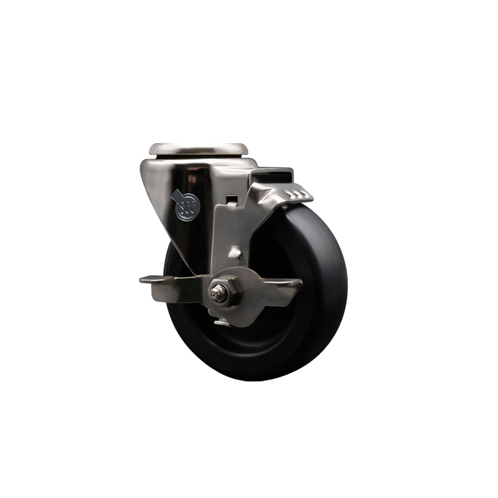 Stainless Steel Polyolefin Swivel Bolt Hole Caster Wheel with 4 Inch Black Wheel and Top Lock Brake - 350 lbs. Capacity/Caster - Service Caster Brand — photo 1