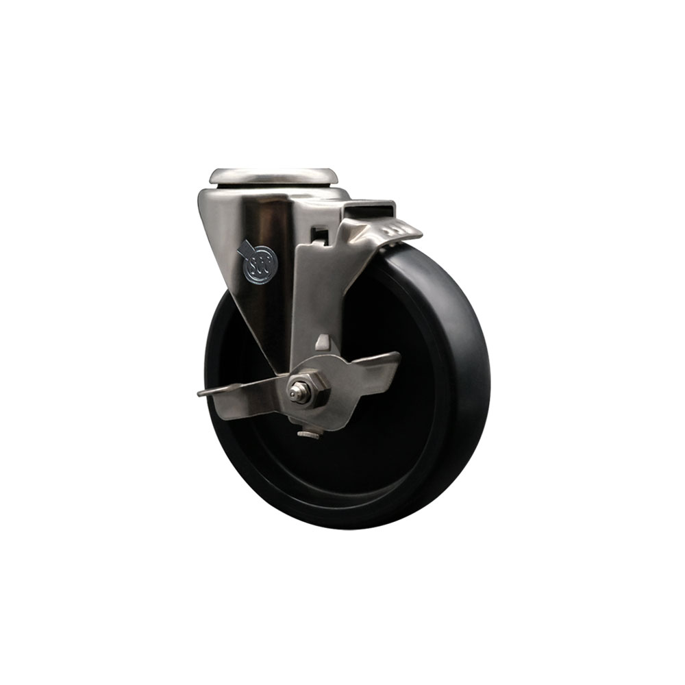 Stainless Steel Polyolefin Swivel Bolt Hole Caster Wheel with 5 Inch Black Wheel and Top Lock Brake - 350 lbs. Capacity/Caster - Service Caster Brand — photo 1