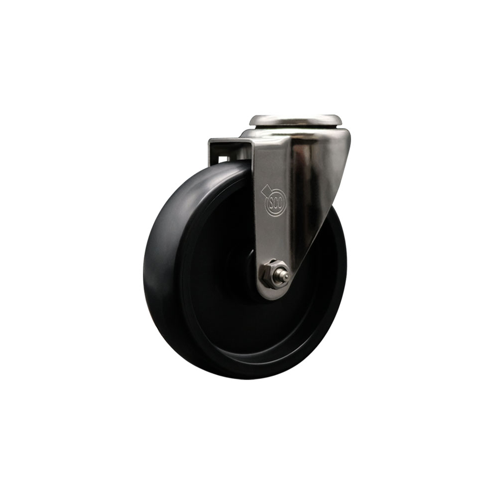 Stainless Steel Polyolefin Swivel Bolt Hole Caster Wheel with 5 Inch Black Wheel - 350 lbs. Capacity/Caster - Service Caster Brand — photo 1