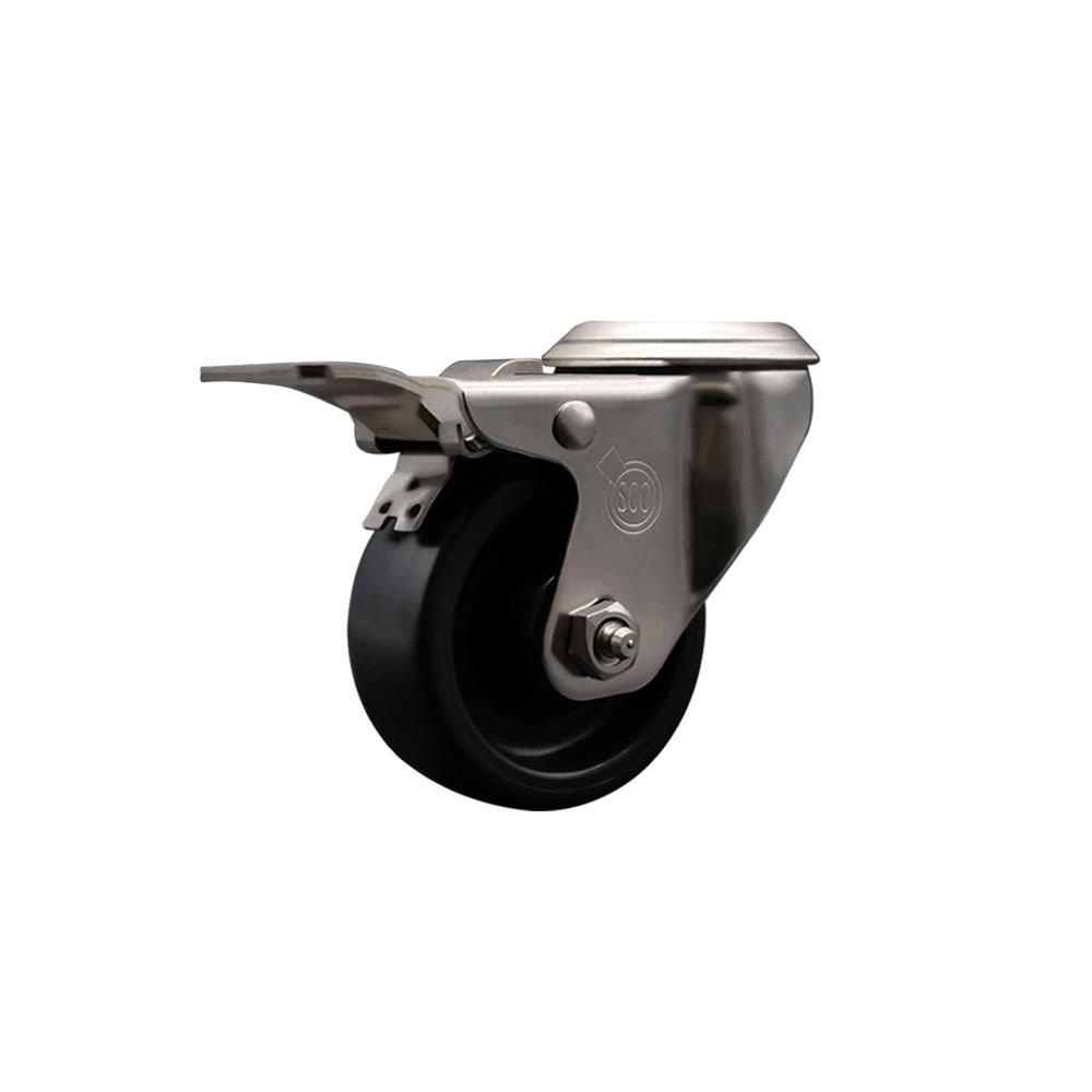 Stainless Steel Polyolefin Swivel Bolt Hole Caster Wheel with 3 Inch Black Wheel and Total Lock Brake - 300 lbs. Capacity/Caster - Service Caster Brand — photo 1
