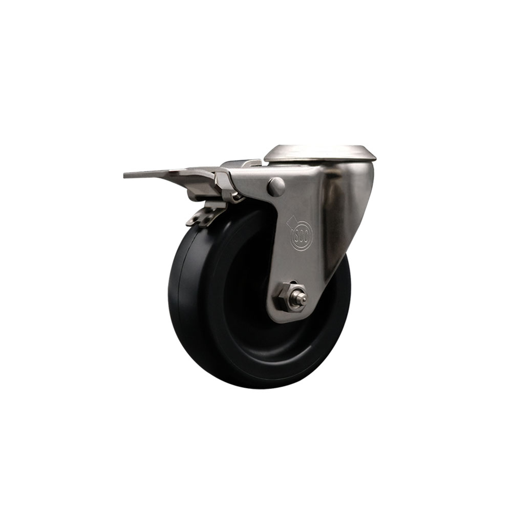 Stainless Steel Polyolefin Swivel Bolt Hole Caster Wheel with 4 Inch Black Wheel and Total Lock Brake - 350 lbs. Capacity/Caster - Service Caster Brand — photo 1