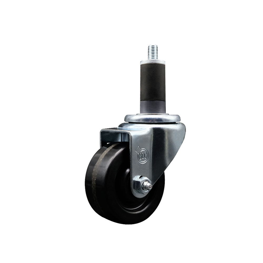 Stainless Steel Phenolic Swivel Expanding Stem Swivel Caster with 3 Inch Black Wheel and 1-1/4" Stem - 300 lbs. Capacity Per Caster - Service Caster Brand — photo 1