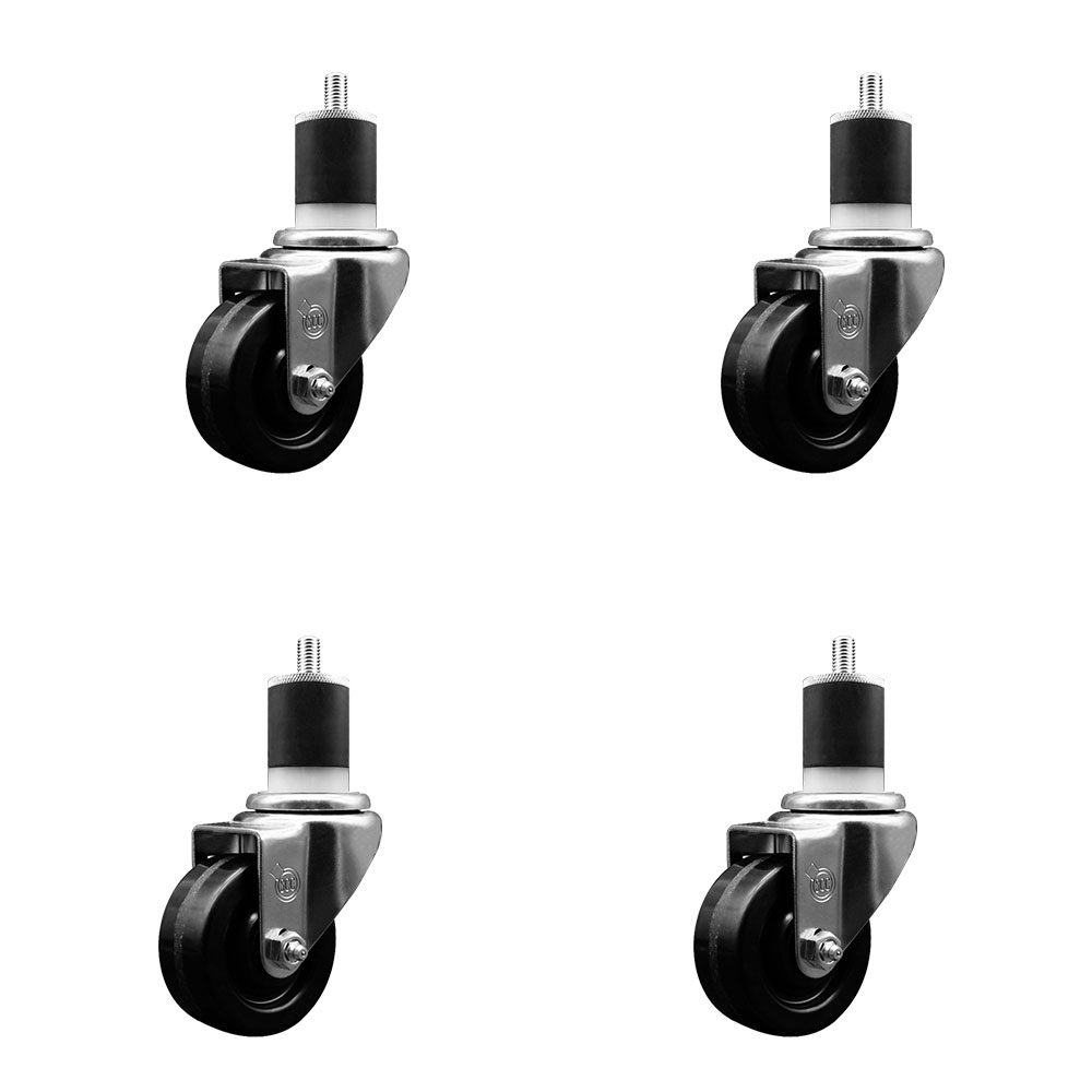 Stainless Steel Phenolic Swivel Expanding Stem Caster Set of 4 with 3 Inch Black Wheels and 1-7/8" Stems - Includes 4 Swivel - 300 lbs. Capacity Per Caster - Service Caster Brand — photo 1