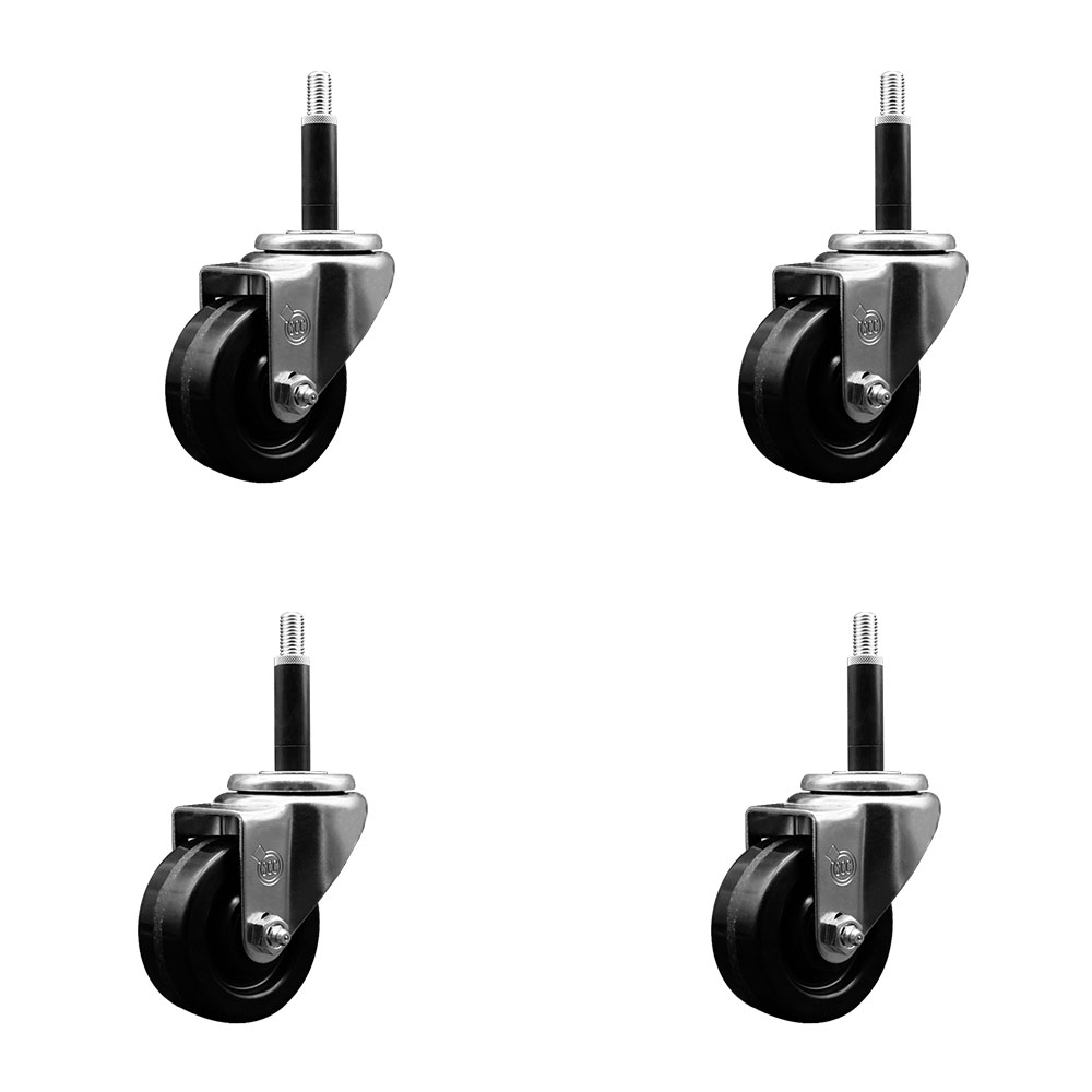 Stainless Steel Phenolic Swivel Expanding Stem Caster Set of 4 with 3 Inch Black Wheels and 3/4" Stems - Includes 4 Swivel - 300 lbs. Capacity Per Caster - Service Caster Brand — photo 1