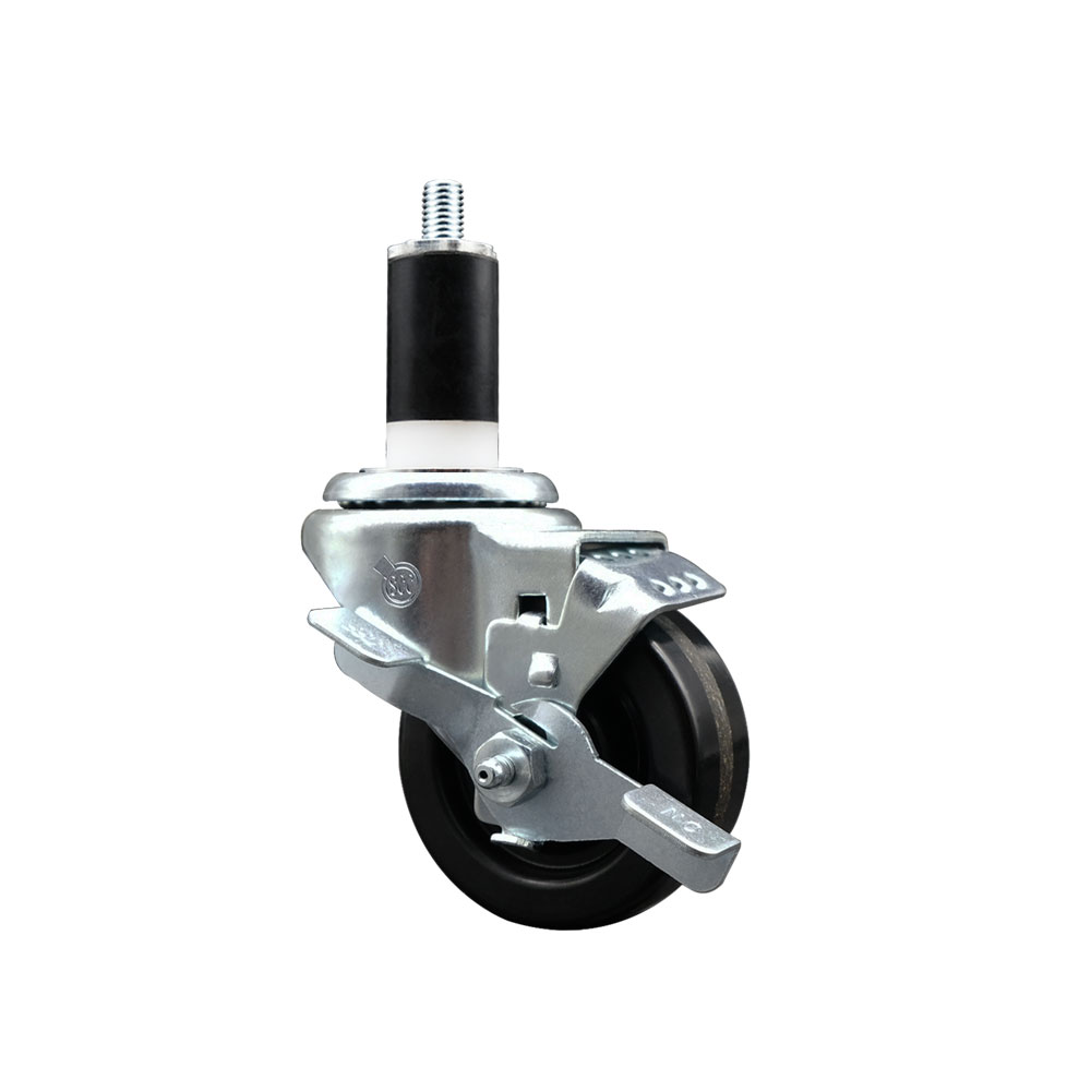 Stainless Steel Phenolic Swivel Expanding Stem Swivel Caster with 3 Inch Black Wheel and 1-3/8" Stem & Top Locking Brake - 300 lbs. Capacity Per Caster - Service Caster Brand — photo 1