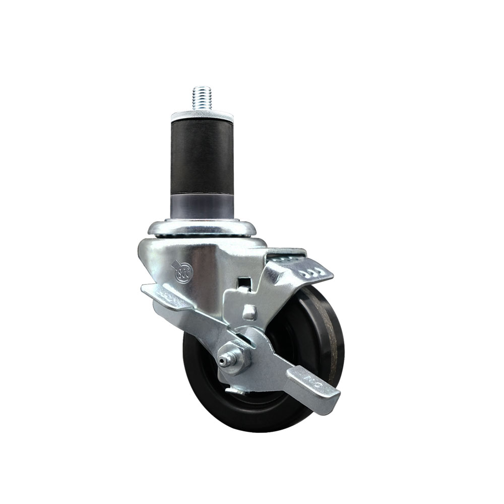 Stainless Steel Phenolic Swivel Expanding Stem Swivel Caster with 3 Inch Black Wheel and 1-5/8" Stem & Top Locking Brake - 300 lbs. Capacity Per Caster - Service Caster Brand — photo 1