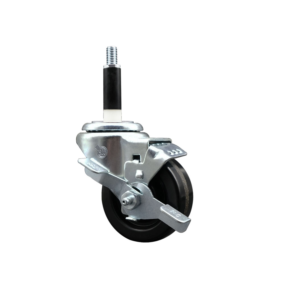 Stainless Steel Phenolic Swivel Expanding Stem Swivel Caster with 3 Inch Black Wheel and 7/8" Stem & Top Locking Brake - 300 lbs. Capacity Per Caster - Service Caster Brand — photo 1