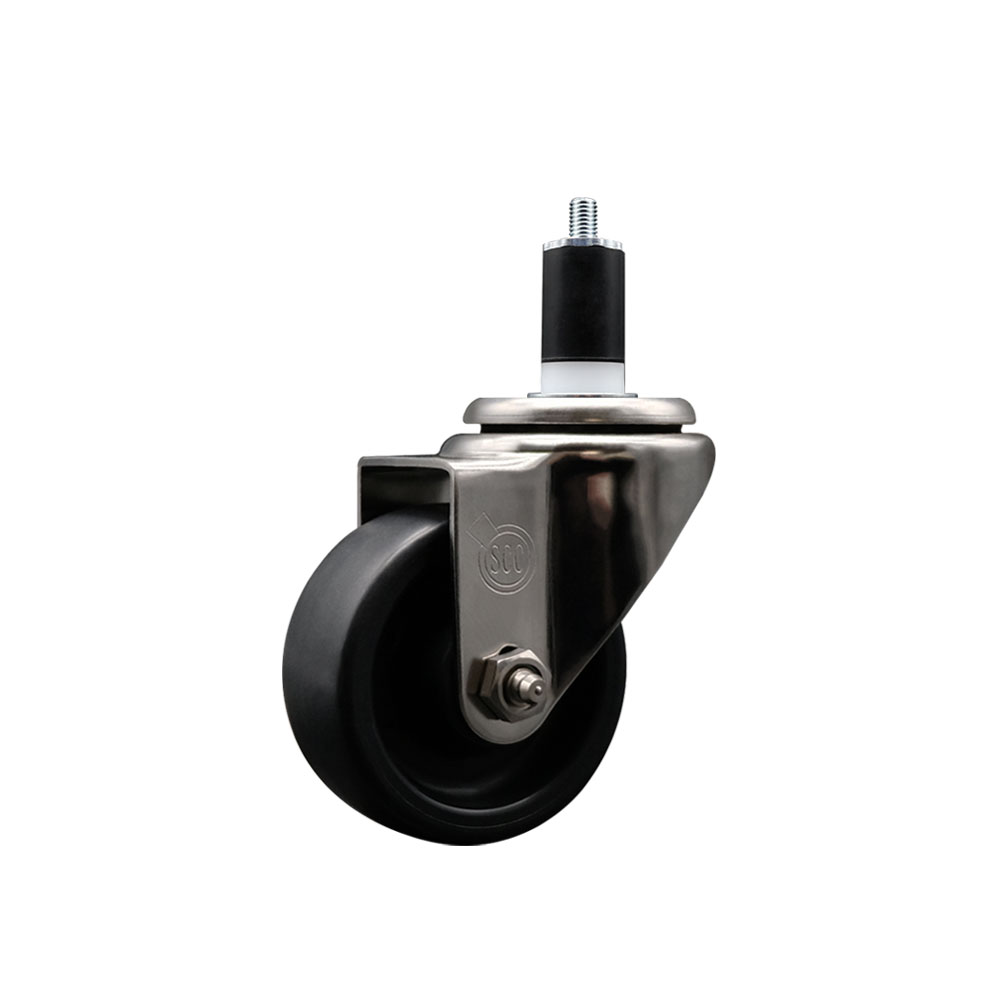 Stainless Steel Polyolefin Expanding Stem Swivel Caster Wheel with 3 Inch Black Wheel and 1-1/2" Stem - 300 lbs. Capacity Per Caster - Service Caster Brand — photo 1