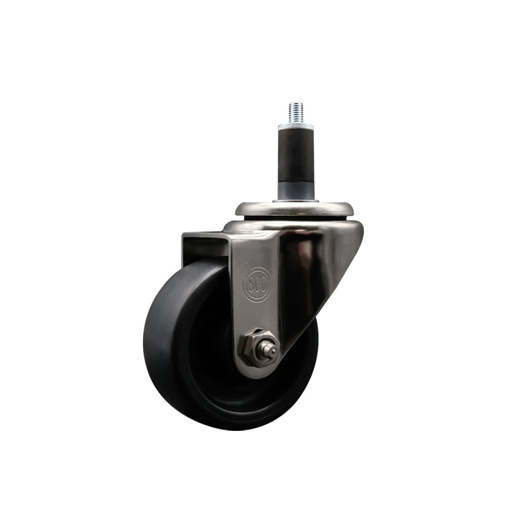 Stainless Steel Polyolefin Expanding Stem Swivel Caster Wheel with 3 Inch Black Wheel and 1-1/4" Stem - 300 lbs. Capacity Per Caster - Service Caster Brand — photo 1