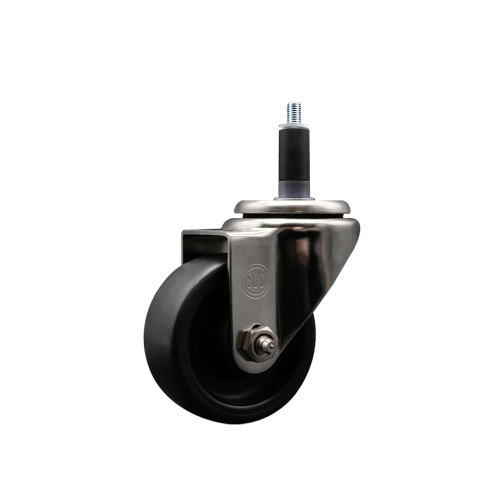 Stainless Steel Polyolefin Expanding Stem Swivel Caster Wheel with 3 Inch Black Wheel and 1-1/8" Stem - 300 lbs. Capacity Per Caster - Service Caster Brand — photo 1