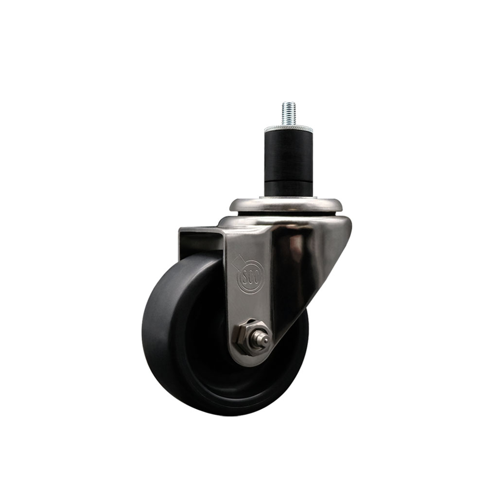 Stainless Steel Polyolefin Expanding Stem Swivel Caster Wheel with 3 Inch Black Wheel and 1-3/4" Stem - 300 lbs. Capacity Per Caster - Service Caster Brand — photo 1